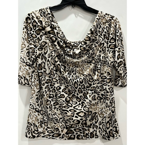 Slim Factor by Investments off shoulder leopord top 3/4 Sleeves Size M - Picture 4 of 6